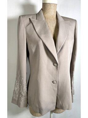 New LUISA SPAGNOLI Nude Embroidered Luxurious Pure Silk Blazer Jacket Sz 44 Sz L